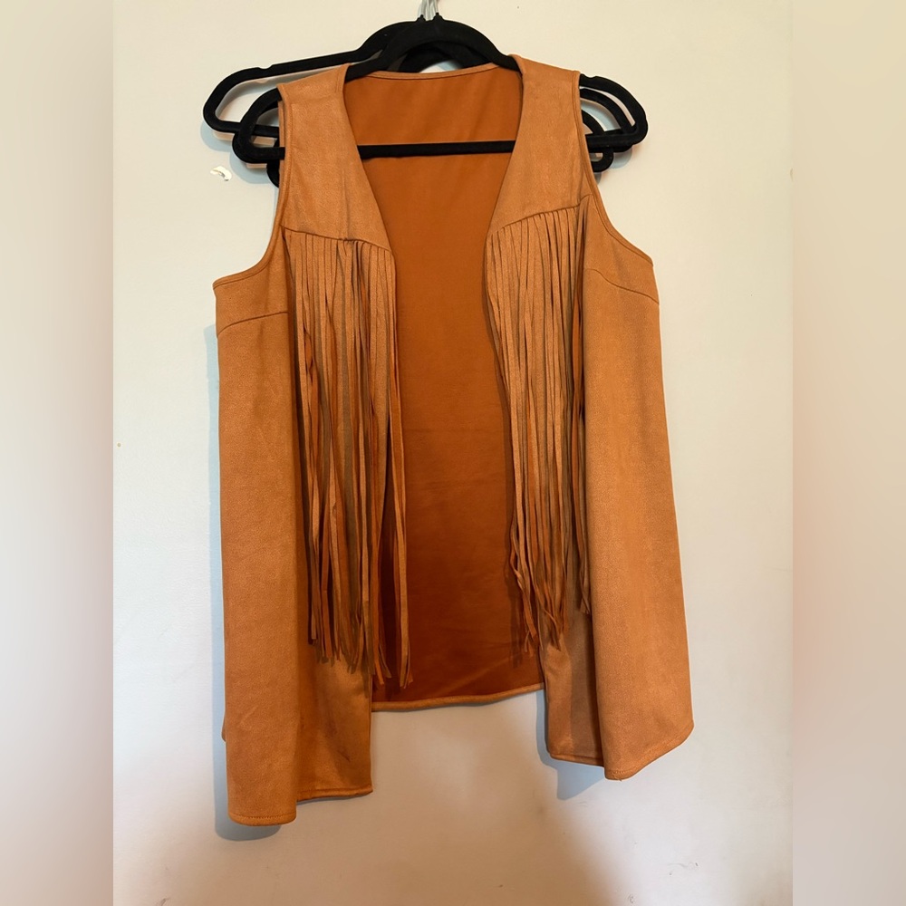 SHEIN Tan Fringe Vest